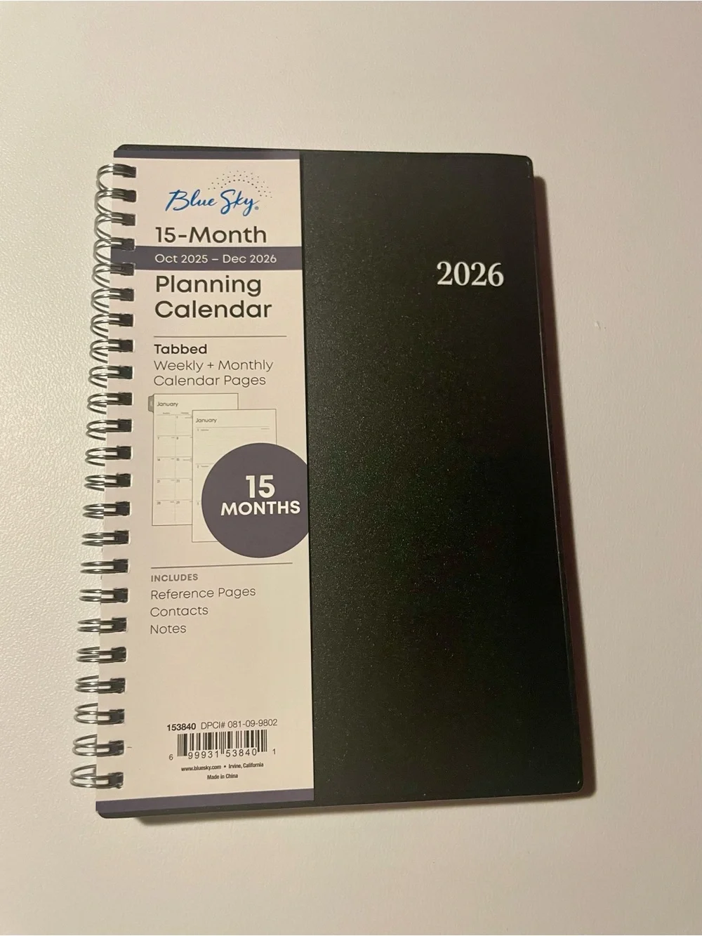 Blue Sky 2026 Black 15-Month Planning Calendar NWT Office Organize